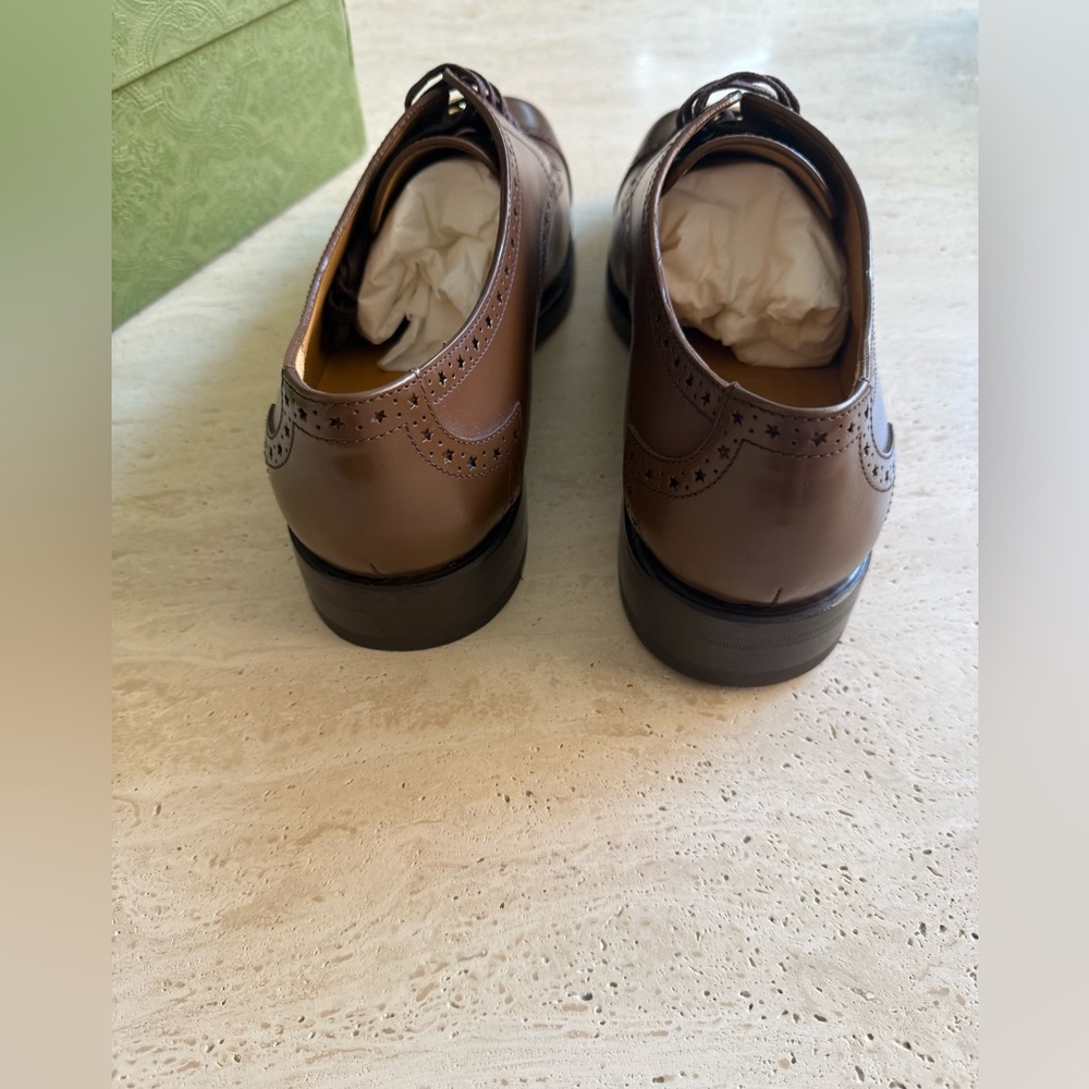 NWB GUCCI SHOES MENS ROOSTER BROGUE
BROWN LEATHER DURBY GUCCI SIZE/10 - Picture 8 of 16